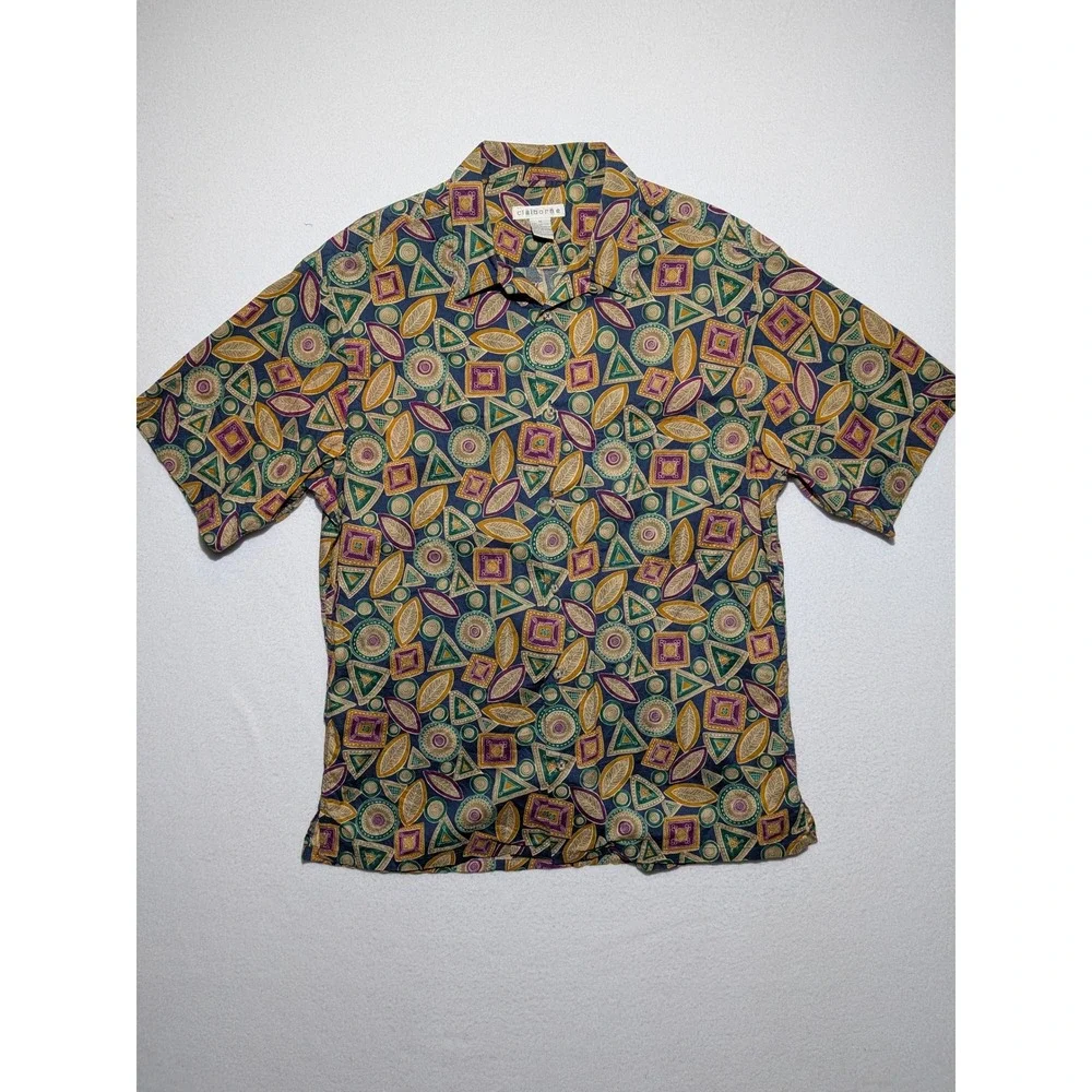 Claiborne Mens Short Sleeve‎ Button Down Shirt Geometric Print Blue Size M